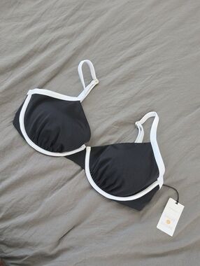 Shade & Shore Black with White Trim Underwire Bikini Top